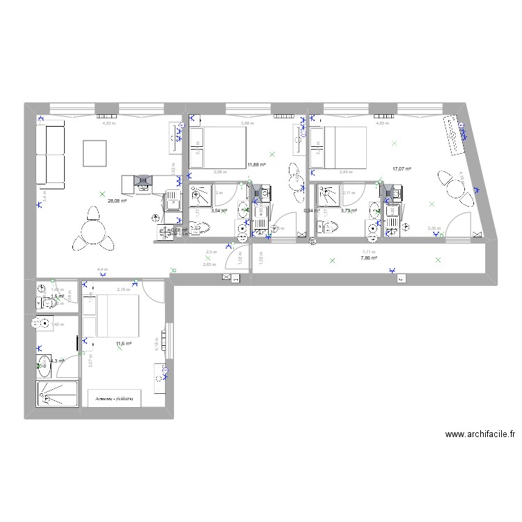 Plan étage minimes projet Paul-Hugo avec modifications. Plan de 11 pièces et 90 m2
