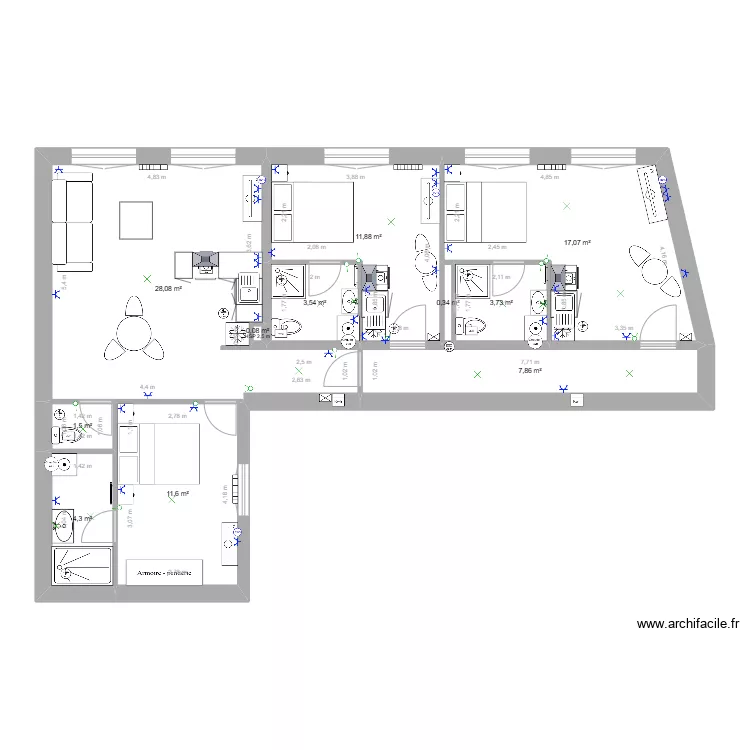 Plan &eacute;tage minimes projet Paul-Hugo avec modifications. Plan de 