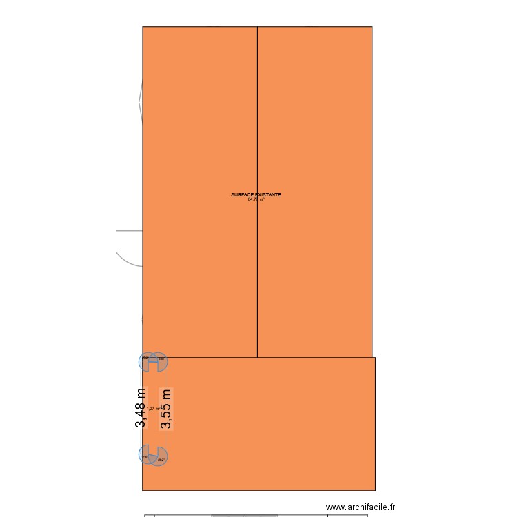 FACADE EST. Plan de 2 pièces et 86 m2
