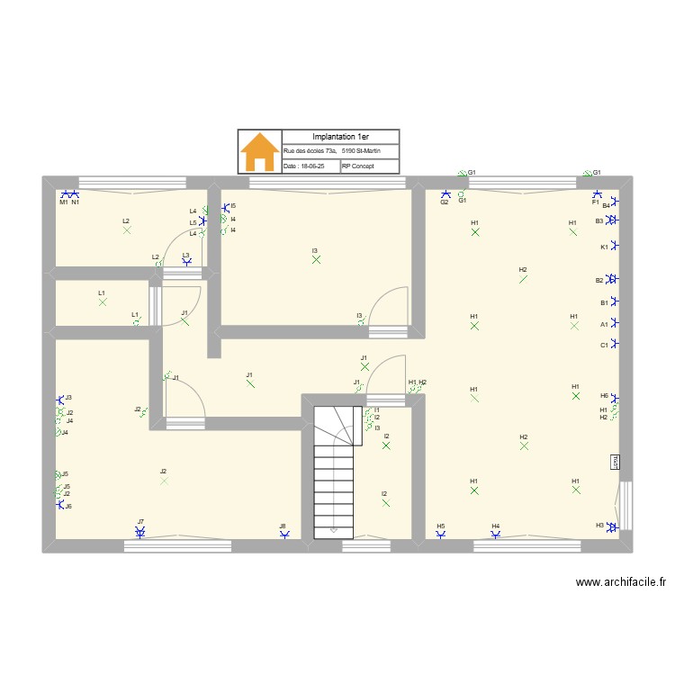 implantation ecoles 73a. Plan de 5 pièces et 76 m2