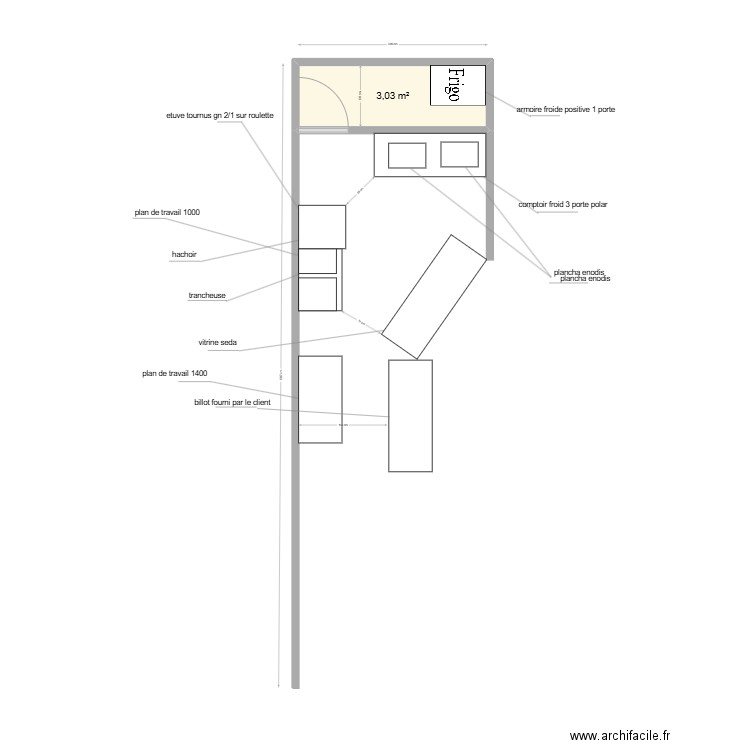 vache en piste. Plan de 1 pièce et 3 m2