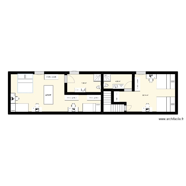 chambre grenier. Plan de 5 pièces et 68 m2