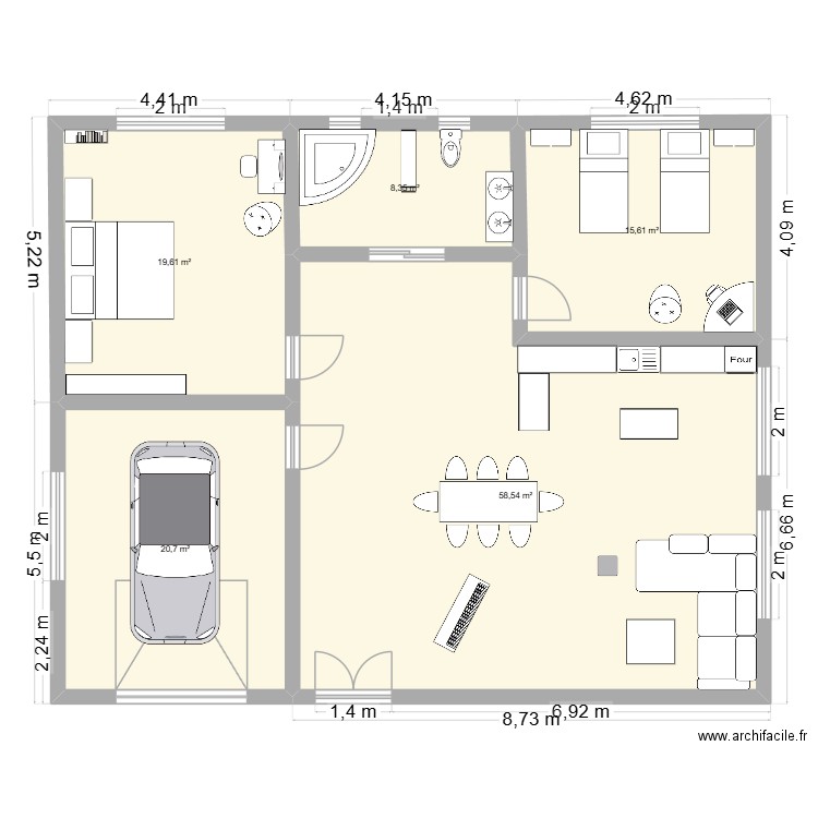 rachel dali et yasmine chiali. Plan de 5 pièces et 123 m2