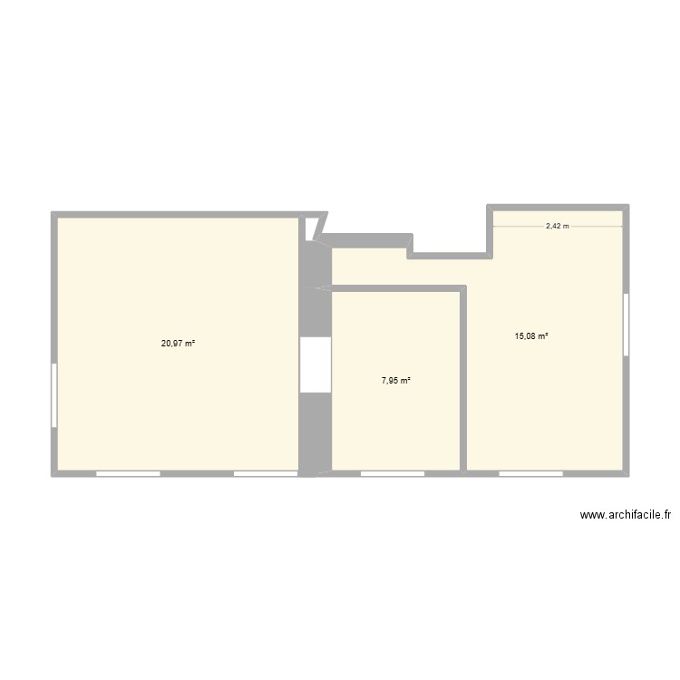 CHAMBRES. Plan de 3 pièces et 44 m2