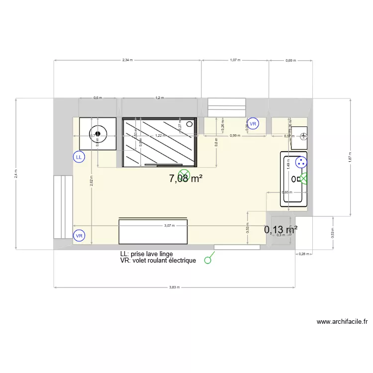 RDC-SDB-V3. Plan de 2 et 7 m² RDC-SDB-V3. Plan de 2 et 7 m²