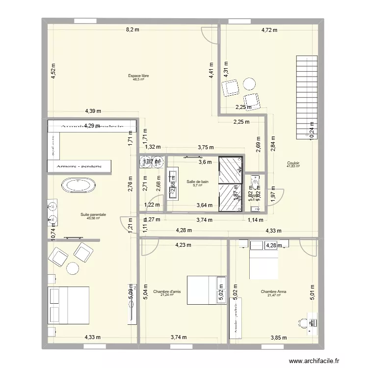 Etage mechy meubl&eacute;. Plan de 7  et 194 m²