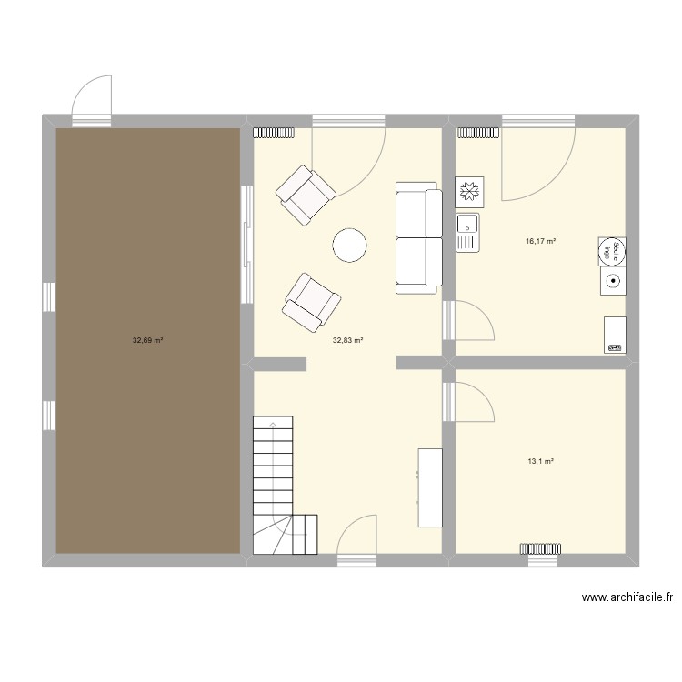 rez de chaussée apres renov. Plan de 4 pièces et 95 m2