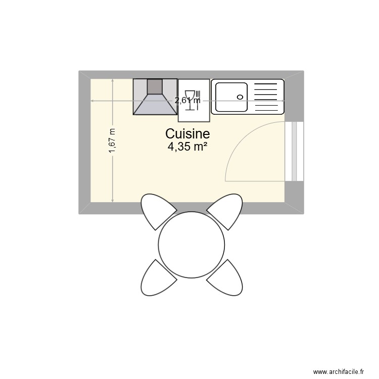 cuisine. Plan de 1 pièce et 4 m2