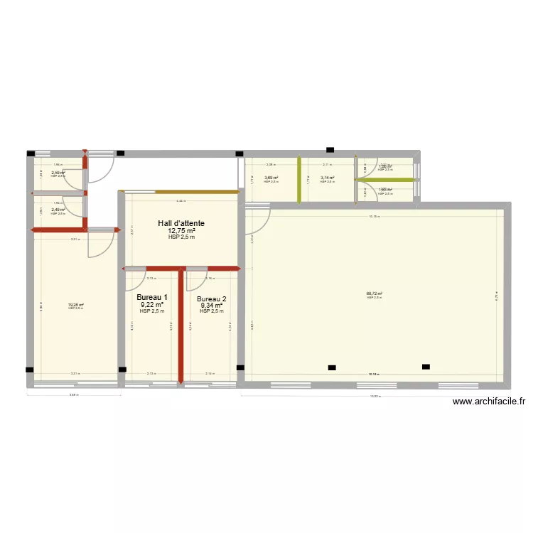 plan bureau 2. Plan de 11  et 136 m²