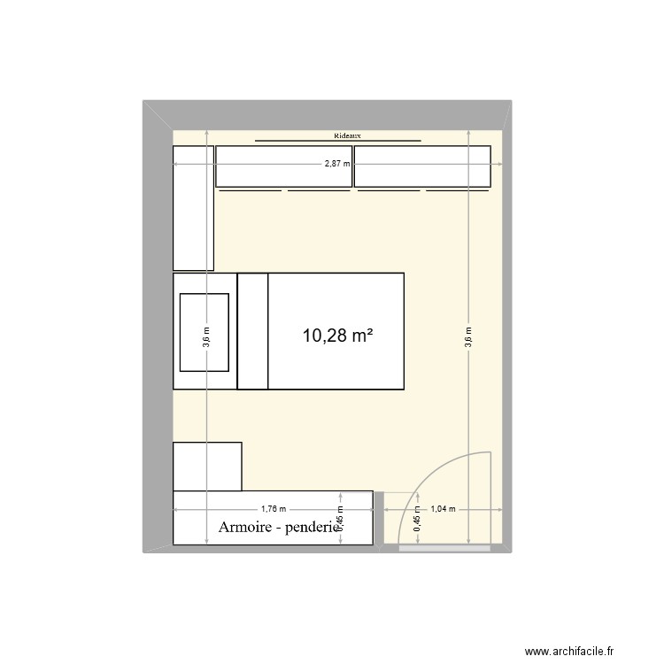 Chambre SA. Plan de 1 pièce et 10 m2