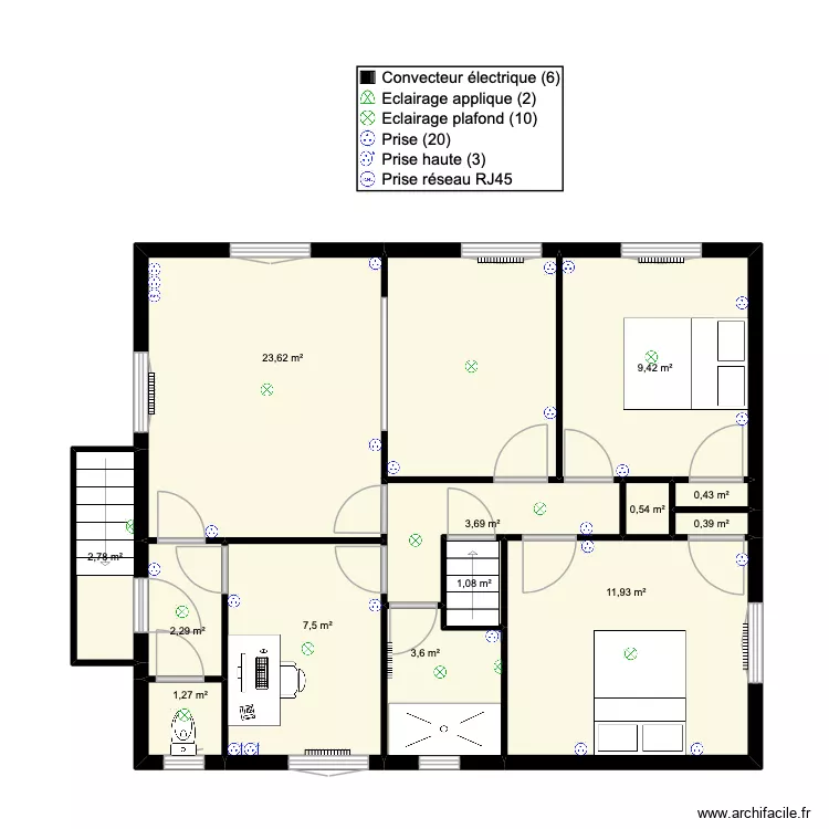 ZOGHLAMI ETAGE. Plan de 13  et 69 m²