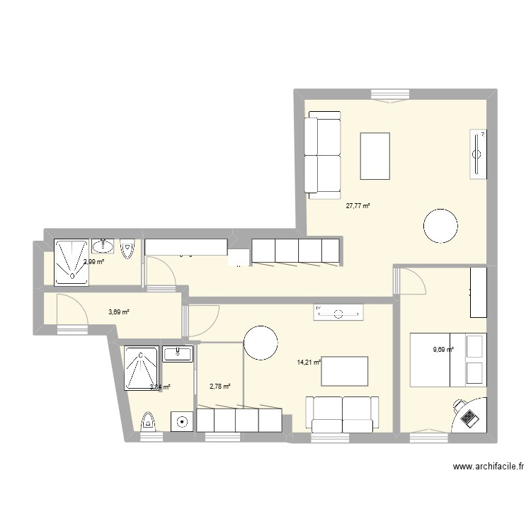 vernier F2+STUDIO MEZZ. Plan de 7 pièces et 65 m2