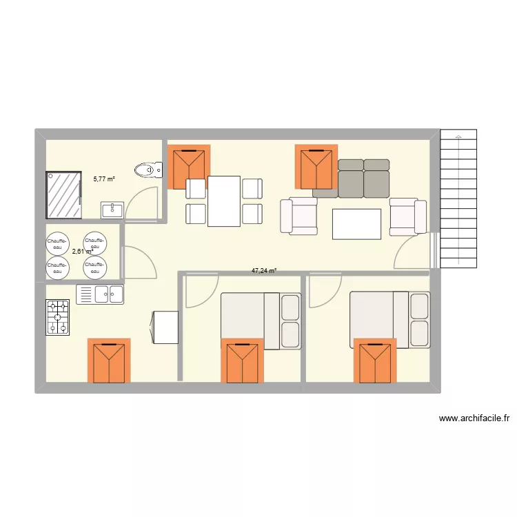 Etage. Plan de 3 Pièces et 56 m² Etage. Plan de 3 Pièces et 56 m²