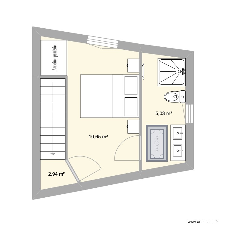 1er ETAGE - APPARTEMENT 4. Plan de 3 pièces et 19 m2