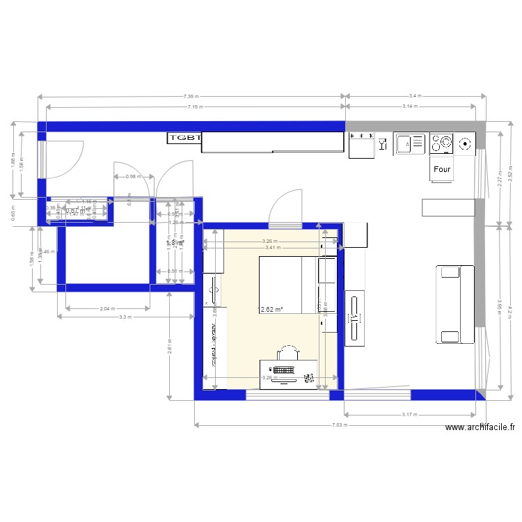 Appart 2. Plan de 3 pièces et 15 m2
