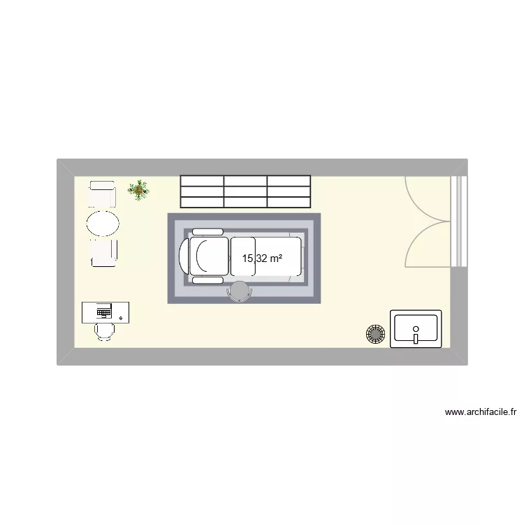 salon esthetique. Plan de 1  et 15 m²
