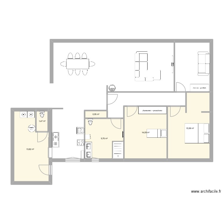 villedoux. Plan de 6 pièces et 56 m2