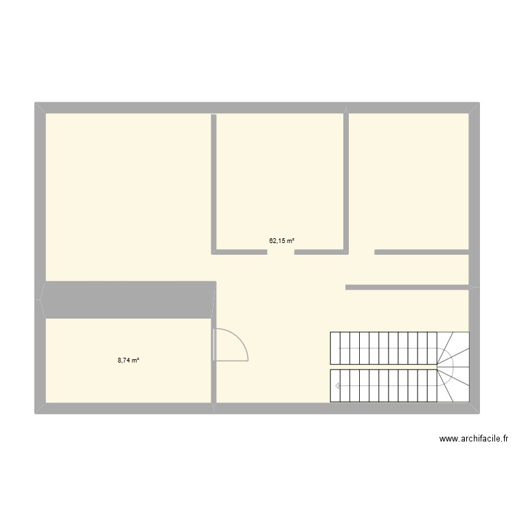 etage. Plan de 2 pièces et 71 m2