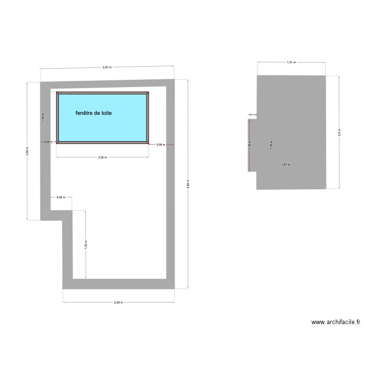 Boris. Plan de 1 pièce et 3 m2