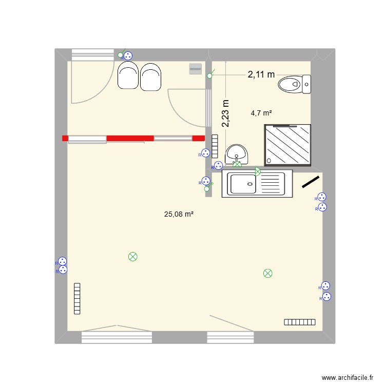 cabinet aprés travaux. Plan de 2 pièces et 30 m2