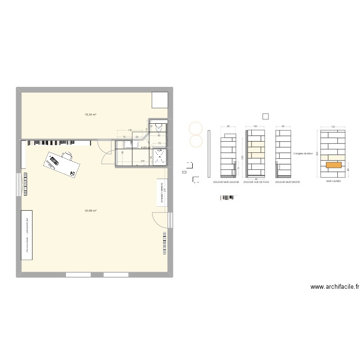 sdb haut 2025_final réalisé_carrelage90x90. Plan de 3 pièces et 74 m2