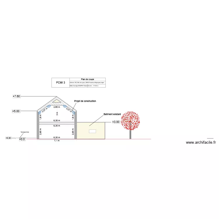 Plan de coupe 2. Plan de 4 pièces et 49 m²