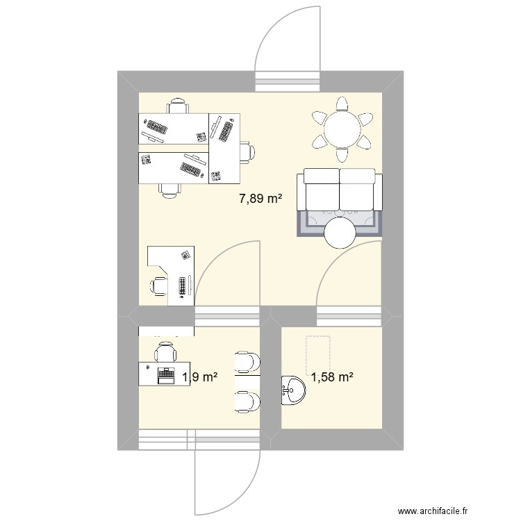 Plan ADM - QVCT. Plan de 3 pièces et 11 m2