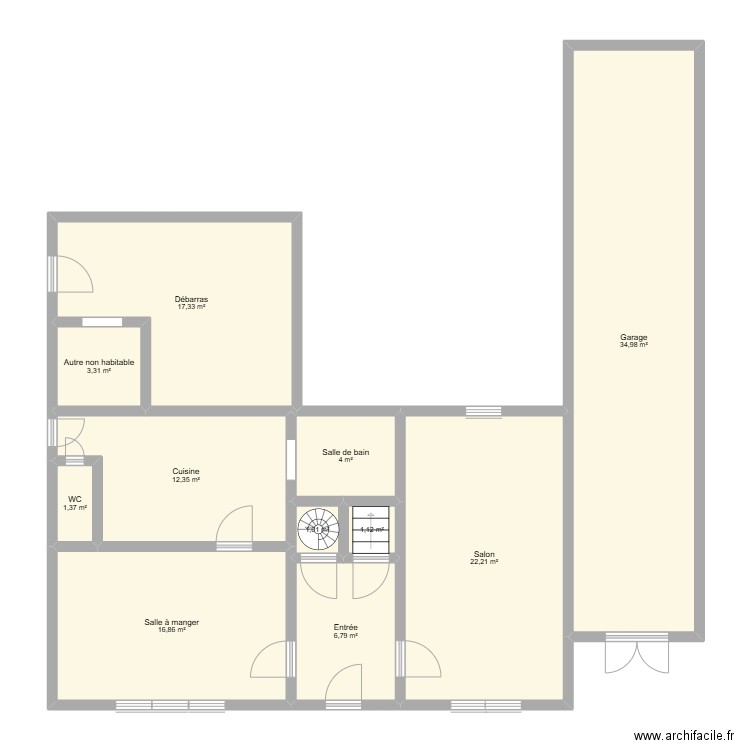 Rez de chausser de la maison de Villers. Plan de 11 pièces et 121 m2