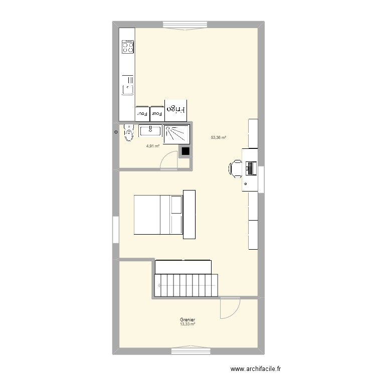 Studio 88. Plan de 4 pièces et 72 m2