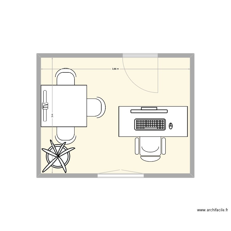 Bureau. Plan de 1 pièce et 12 m2
