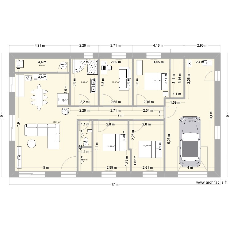 PLAN PLAIN PIED. Plan de 10 pièces et 141 m2