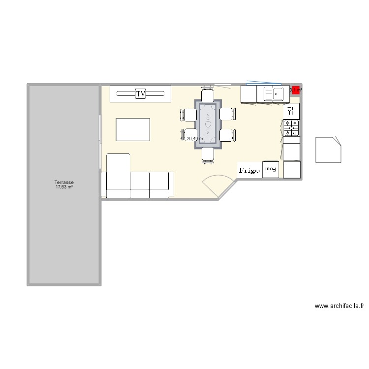 Cuisine les Palmiers Projet 1. Plan de 3 pièces et 44 m2