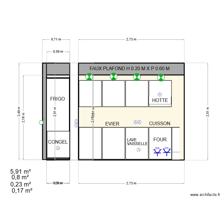 COLONEL DRIANT CUISINE. Plan de 4 pièces et 7 m2