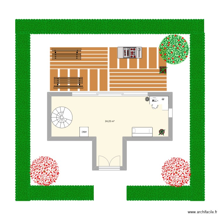 1 er plan acceuil. Plan de 1 pièce et 24 m2