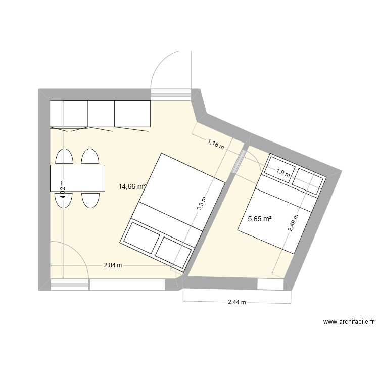 appart 2. Plan de 2 pièces et 20 m2