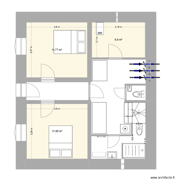 ChaletSousBassement-Phase2-Débarras. Plan de 3 pièces et 30 m2