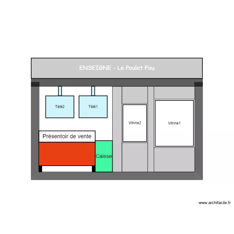 Fa&ccedil;ade LE Poulet Fou. Plan de 