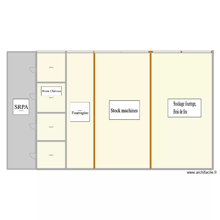 hangare. Plan de 7  et 441 m²