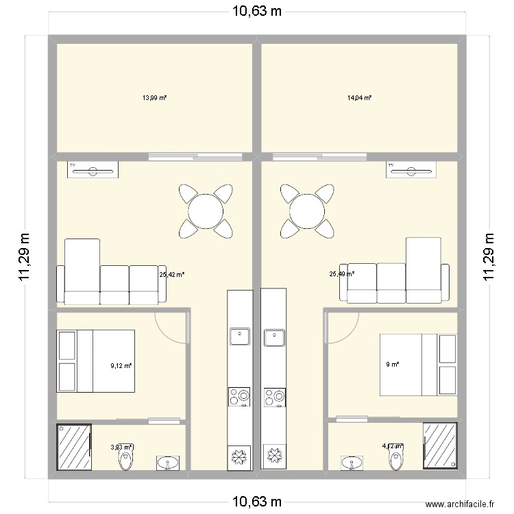 appartement simple locatif. Plan de 8 pièces et 105 m2