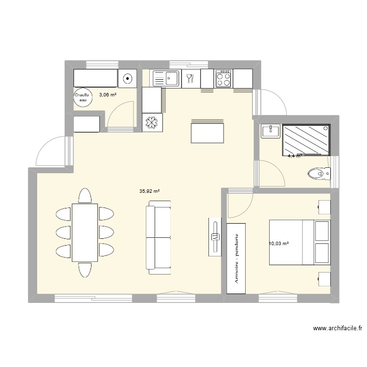 1er étage maison madeira. Plan de 4 pièces et 53 m2