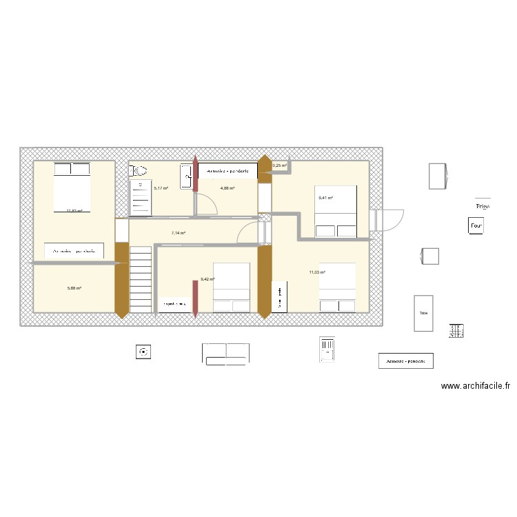 Etage livry 2. Plan de 9 pièces et 65 m2