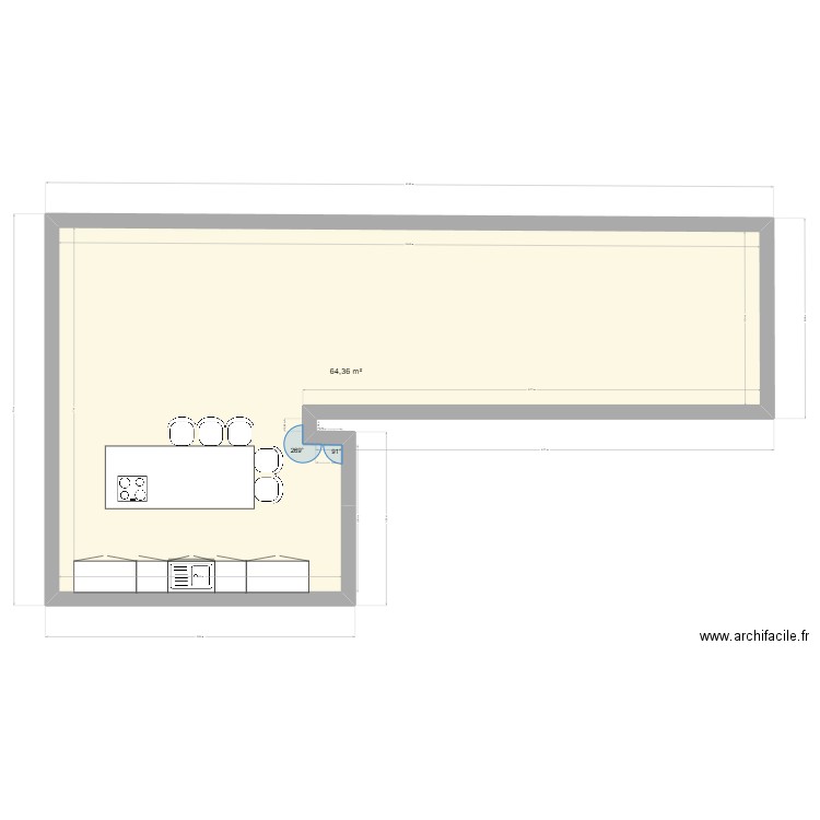Rez-Colard. Plan de 1 pièce et 64 m2