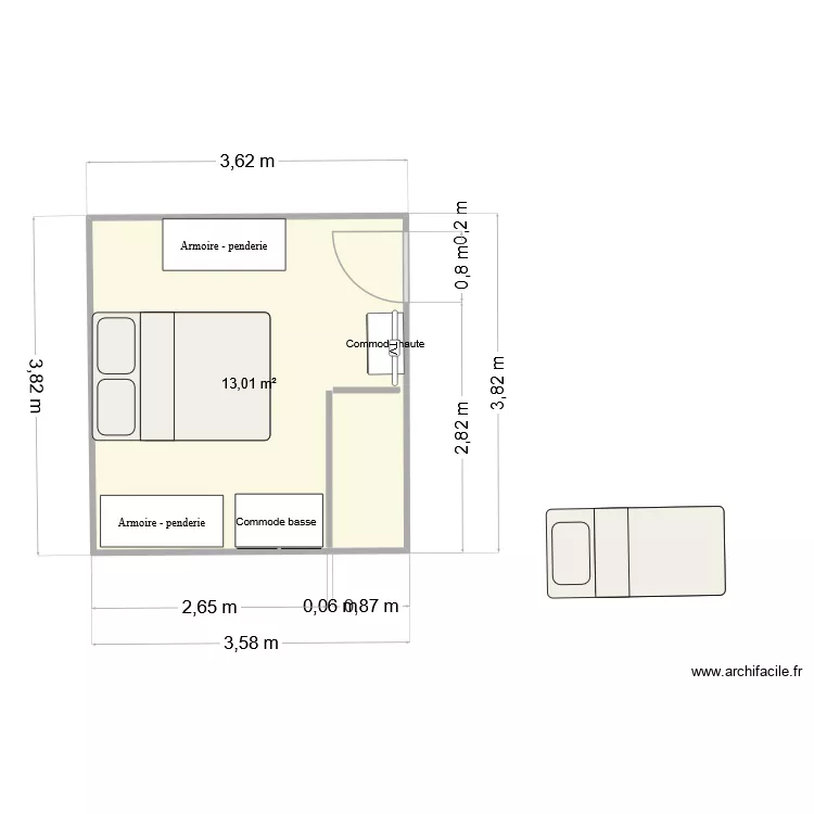 chambre5. Plan de 1 Pièce et 13 m²