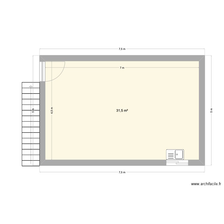 STUDIO BUREAU. Plan de 1 pièce et 32 m2