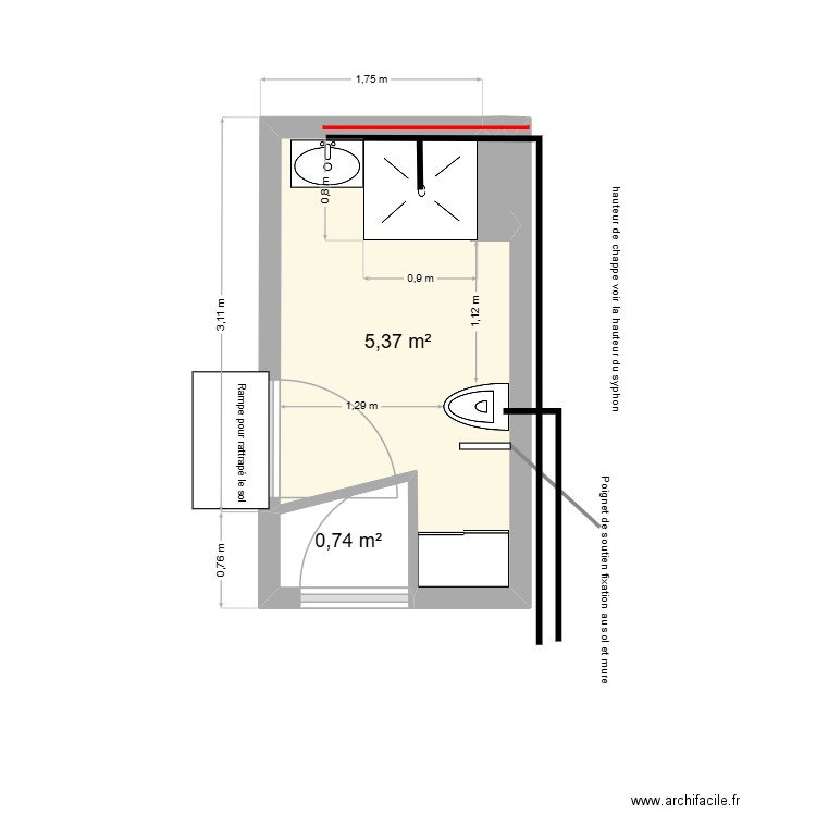 teillaud 1. Plan de 2 pièces et 6 m2