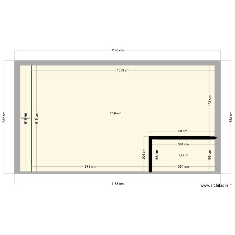 hauteurs. Plan de 3 pièces et 68 m2