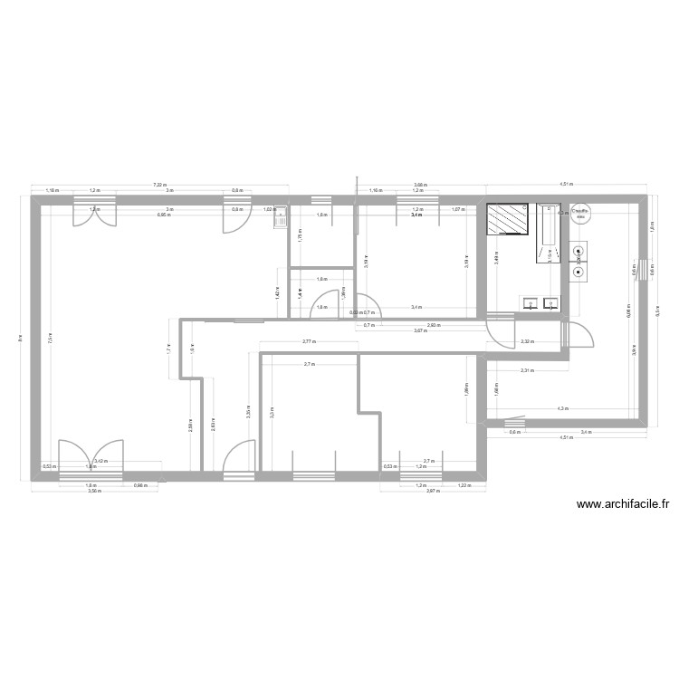 Maison Diesen Modifiée. Plan de 3 pièces et 17 m2