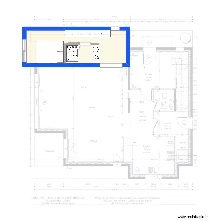 Suite parentale. Plan de 1  et 17 m²