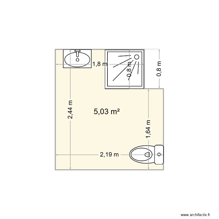 Salle de bain jess actuel. Plan de 1 pièce et 5 m2
