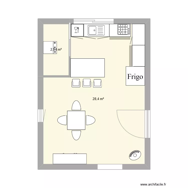 Cuisine / salle &agrave; Manger NdS. Plan de 2  et 31 m²